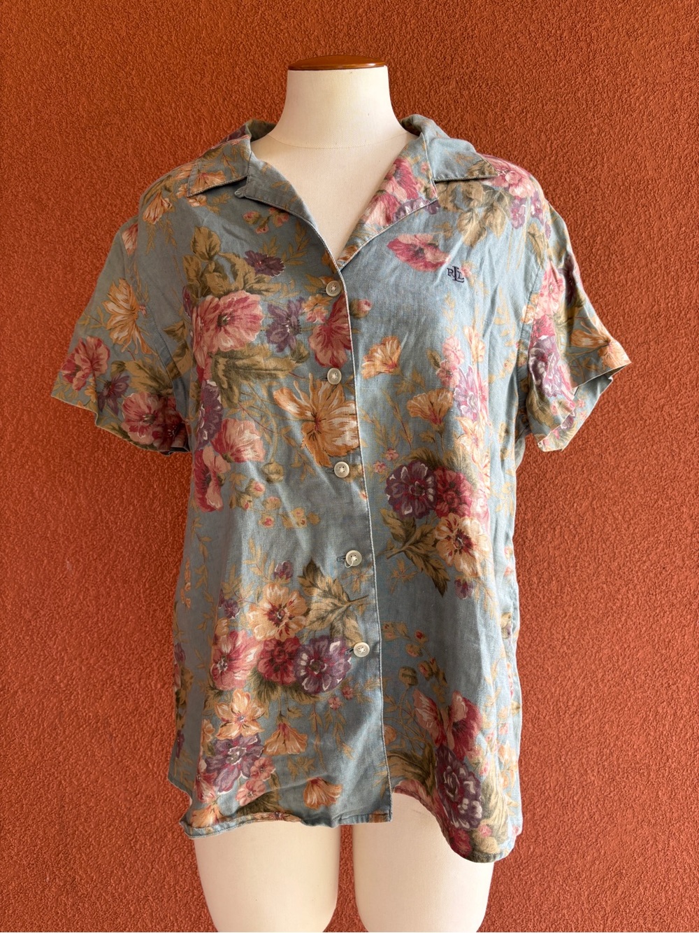 Ralph Lauren Linen Short Sleeve Floral Button-Down Shirt
